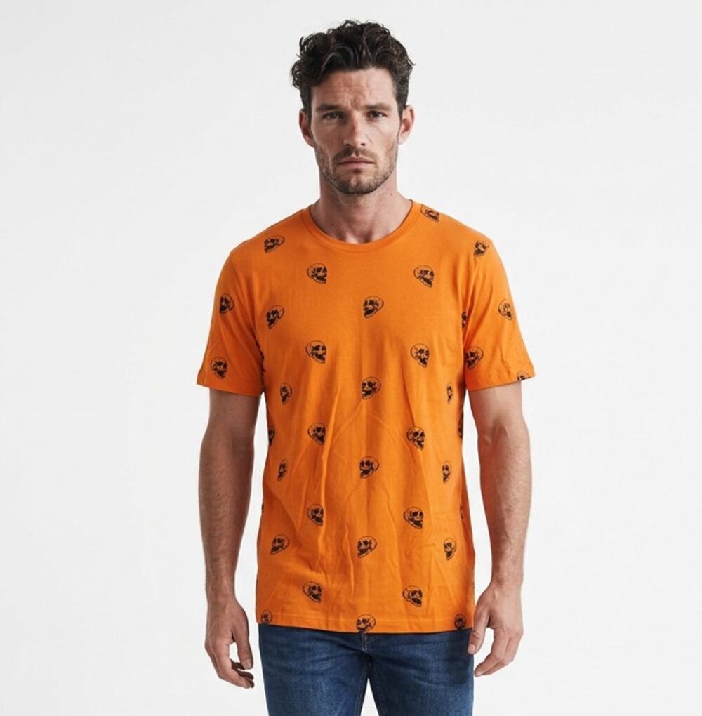 Denim and Flower Glow in the Dark Skull Print T Shirt Orange Mens XL NWT